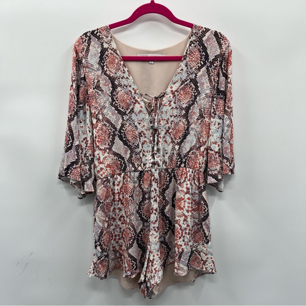 Lovers + Friends Pink Flutter Sleeve Romper